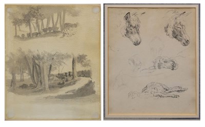 Lot 336 - Robert Hills (1769-1844) - Pencil - Studies of a donkey, 1808, and grey wash - Cattle Under Trees