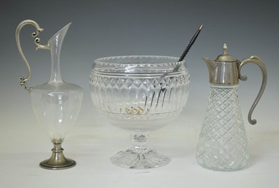 Lot 460 - Royal Doulton cut glass punch bowl, an Elizabeth II silver ladle, etc