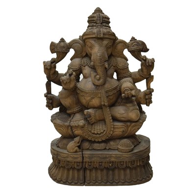 Lot 548 - Large Indian carved wooden figure of Ganesh