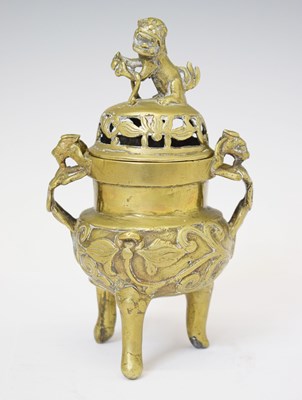 Lot 534 - Small Chinese polished bronze tripod incense burner