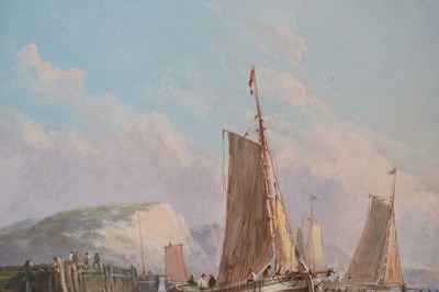 Lot 612 - J. Wilson (20th century) – Watercolour – Coastal scene with beached sailing boats