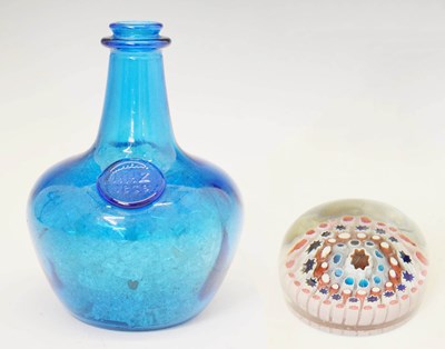 Lot 458 - Turquoise glass seal bottle, 'HHZ 1839' and glass paperweight