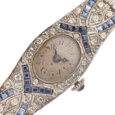 Lot 78 - Lady's Art Deco diamond and sapphire platinum and 9ct white gold cocktail watch