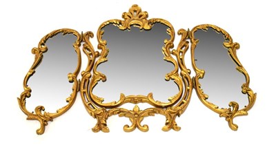 Lot 489 - Rococo style gilt metal triptych mirror