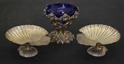 Lot 164 - Pair of Victorian Irish pedestal salt dishes, and a William IV pedestal dish