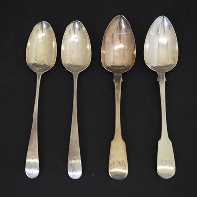 Lot 189 - Two pairs of Georgian silver tablespoons