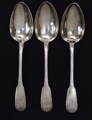 Lot 94 - Three George III Irish silver Fiddle pattern tablespoons