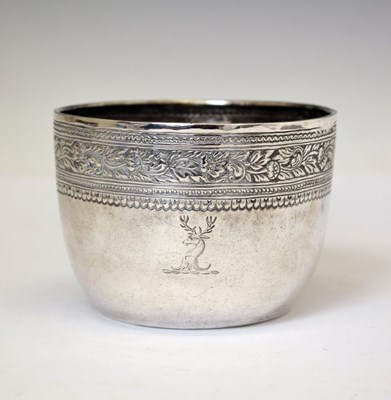 Lot 117 - Late 19th century Indian white metal bowl with high sides and decorative kutch style border