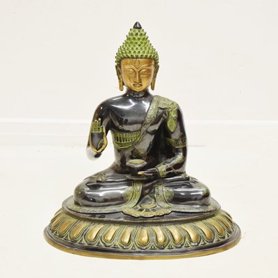 Lot 537 - Large Thai patinated alloy Medicine Buddha (Bhaishajyaguru)