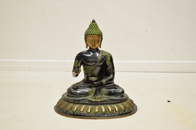 Lot 537 - Large Thai patinated alloy Medicine Buddha (Bhaishajyaguru)
