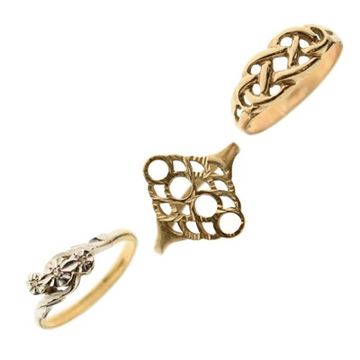 Lot 26 - Two 9ct gold dress rings and one diamond ring