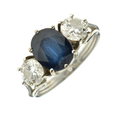 Lot 11 - Sapphire and diamond 18ct white gold three-stone ring