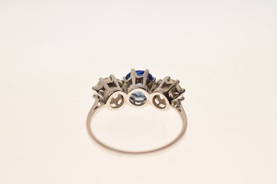 Lot 12 - Sapphire and diamond 18ct white gold three-stone ring