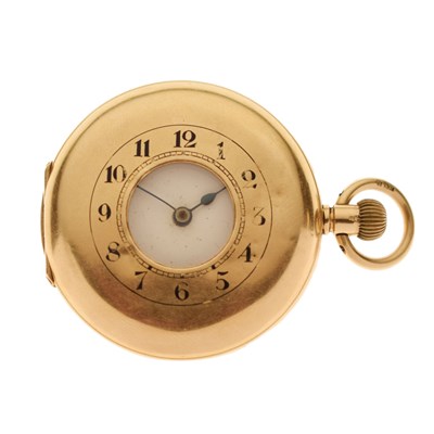 Lot 157 - Early 20th century 18ct gold half hunter fob watch