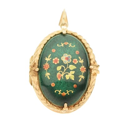 Lot 58 - Enamelled 9ct gold locket pendant