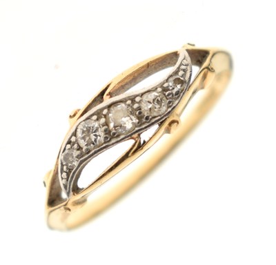 Lot 5 - Yellow metal (18ct) and platinum five-stone diamond ring