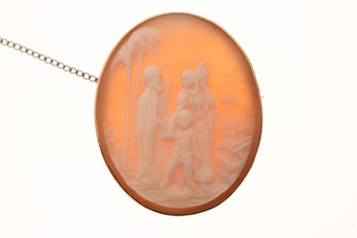 Lot 55 - Shell cameo brooch, depicting Middle Eastern figures in a landscape