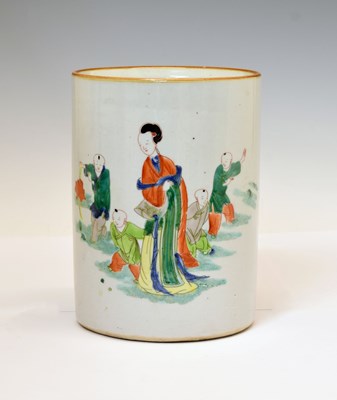 Lot 282 - Large Chinese Canton Famille Verte porcelain bitong or brush pot