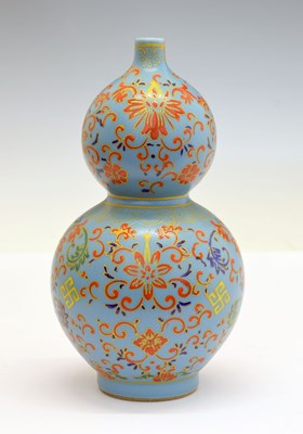 Lot 291 - Chinese porcelain pale blue double gourd vase