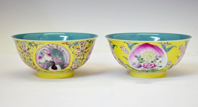 Lot 549 - Near pair of Chinese yellow ground porcelain bowls