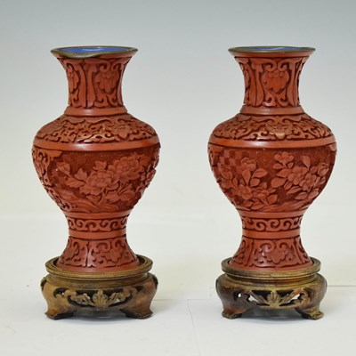 Lot 536 - Pair of Chinese cinnabar lacquer type vases