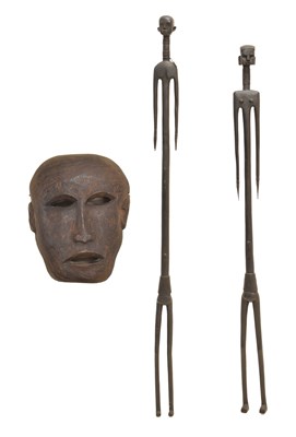 Lot 320 - Ethnographica - Two Tanzanian carved figures and wall mask