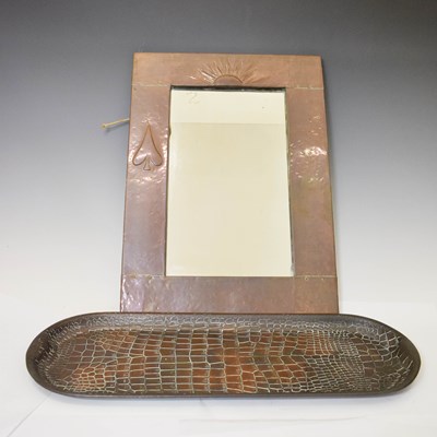 Lot 756 - Early 20th century copper wall mirror and tray