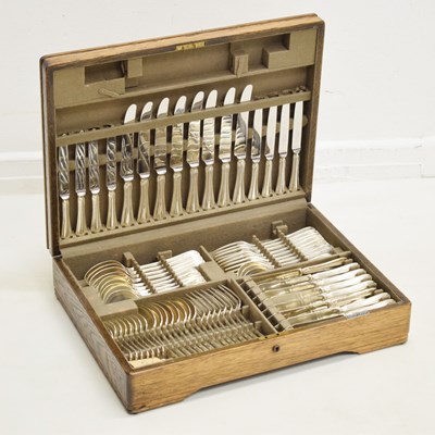 Lot 349 - Mappin & Webb c.1940s oak-cased canteen of silver-plated cutlery