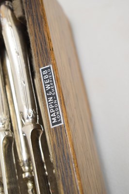 Lot 349 - Mappin & Webb c.1940s oak-cased canteen of silver-plated cutlery