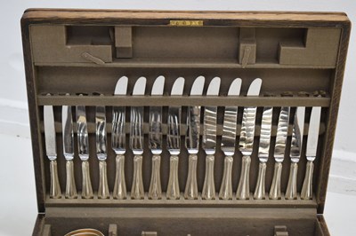 Lot 349 - Mappin & Webb c.1940s oak-cased canteen of silver-plated cutlery