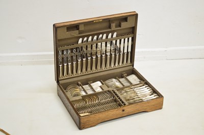 Lot 349 - Mappin & Webb c.1940s oak-cased canteen of silver-plated cutlery