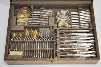 Lot 349 - Mappin & Webb c.1940s oak-cased canteen of silver-plated cutlery