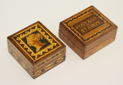 Lot 328 - Tunbridge ware Queen Victoria postage stamp box and a 19th century example