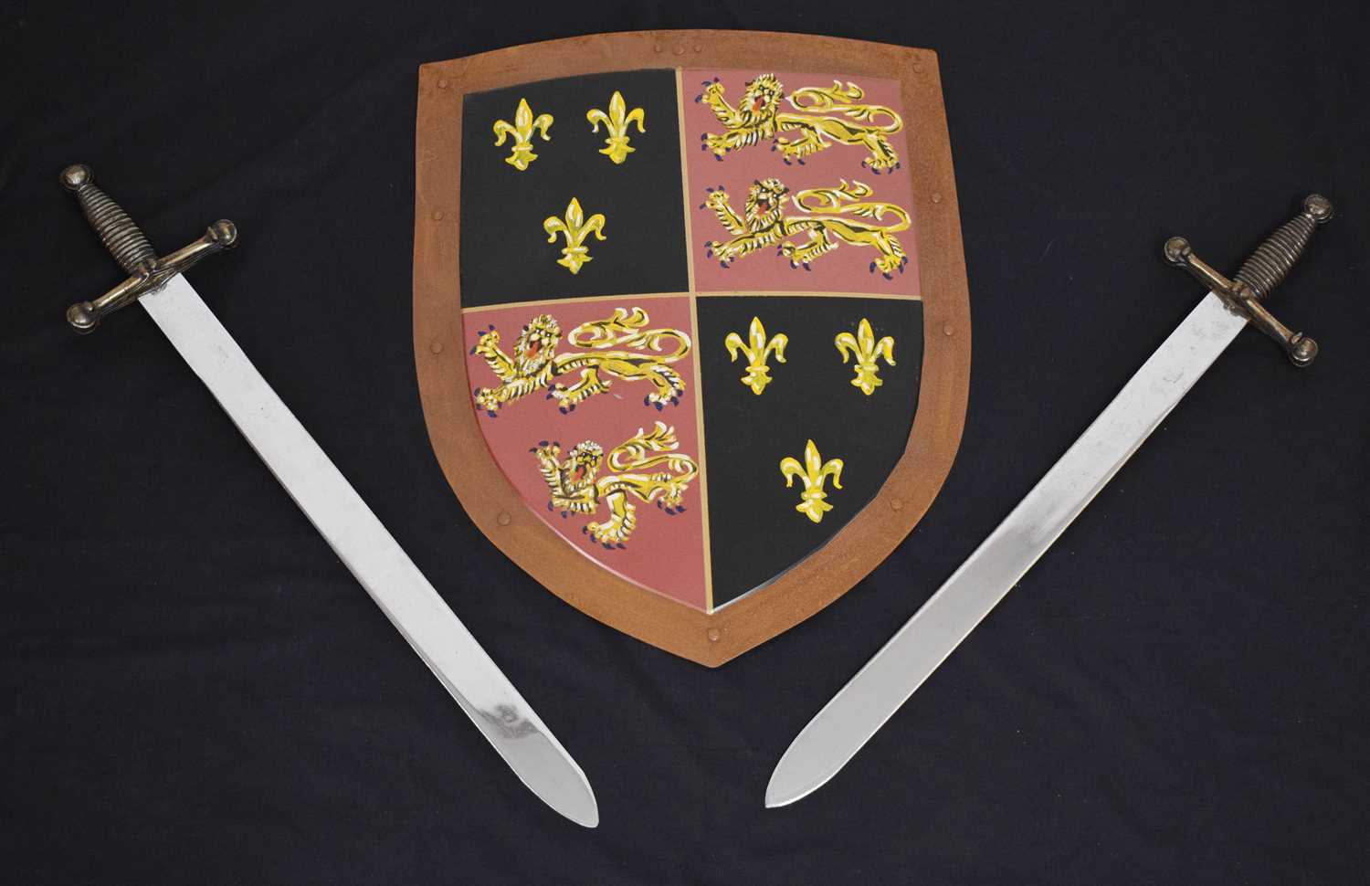Shield Reproduction Lot 392 - Reproduction Medieval-style shield and two