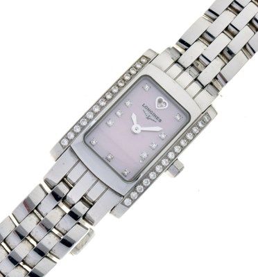 Lot 150 - Longines - Lady's stainless steel diamond set bracelet watch