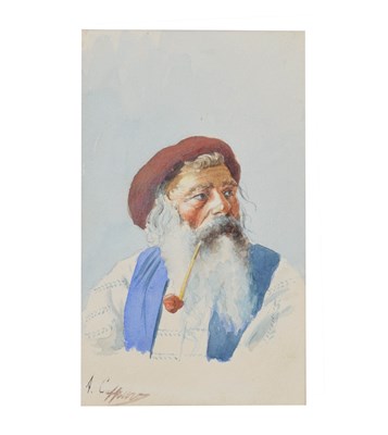 Lot 572 - A. Caffieri - Watercolour - Gentleman with pipe