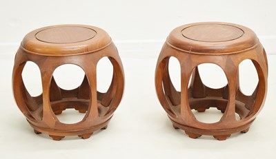 Lot 743 - Pair of Chinese teal barrel-form stools or stands