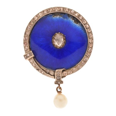 Lot 51 - 19th century diamond, pearl and enamel brooch