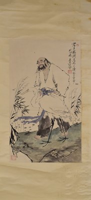 Lot 533 - Follower of Fan Zeng (b. 1938) - Chinese scroll with bearded figure and crane