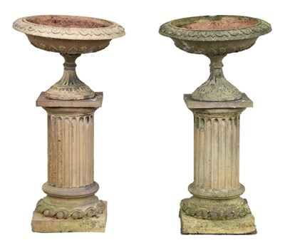 Lot 524 - Doulton & Co., Lambeth - Pair of Victorian stoneware planters and pedestals