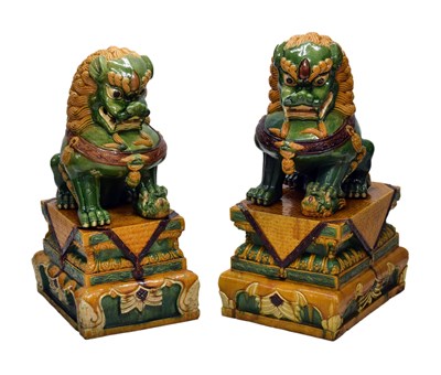 Lot 299 - Imposing pair of Chinese sancai-glazed pottery temple or 'guardian' lions