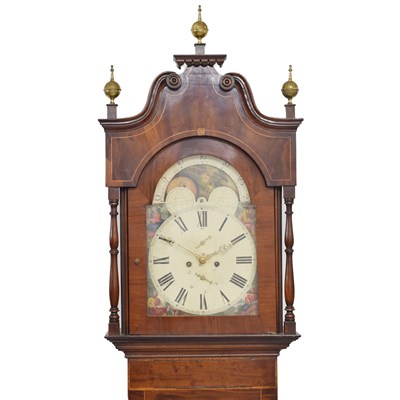 Lot 413 - Early 19th century inlaid mahogany-cased 8-day painted dial longcase clock