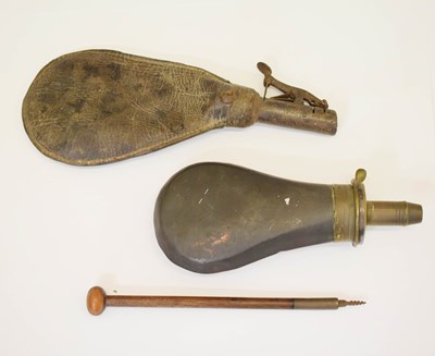 Lot 390 - Two powder flasks and pistol size cleaning rod