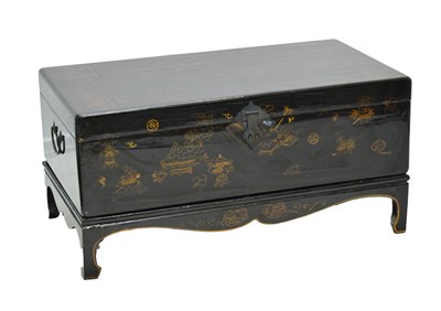 Lot 657 - Chinese black lacquer trunk or chest on stand