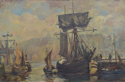 Lot Gyrth Russell, RI, ROI, RSMA (Canadian, 1892-1970) - Oil on canvas board - Harbour scene