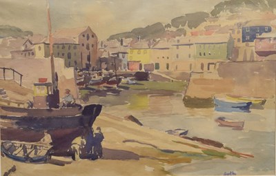 Lot Gyrth Russell, RI, ROI, RSMA (1892-1970) - Watercolour - Repairing Boats, Mevagissey