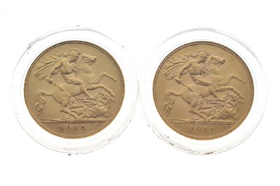 Lot 219 - Edward VII and George V gold half sovereign set, 1910 and 1911