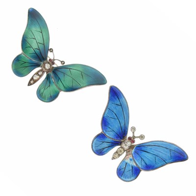 Lot 52 - Two enamel and paste butterfly brooches