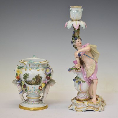 Lot 505 - Meissen - Late 19th / early 20th century porcelain figural candlestick and pedestal vase