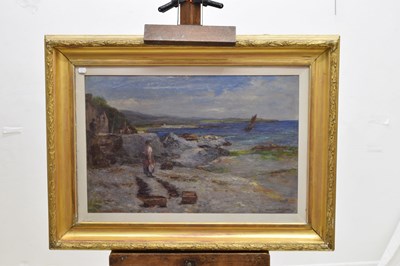 Lot 322 - Joshua Anderson Hague (British, 1850-1916) - Oil on canvas - Figures on the Seashore